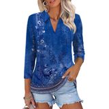 Camisa Polo Zhenwei Plus Size Feminina De Manga 3/4 Com Decote Em V Azul 3gg