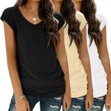 Camisetas Femininas Zeagoo, Pacote Com 3 Camisetas De Manga Curta Com Decote Em V