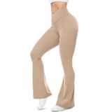 Leggings Ueu Flare V Crossover, Cintura Alta, Calças De Ioga Cáqui