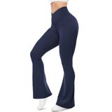 Leggings Ueu Flare Para Mulheres, Cruzadas De Cintura Alta, Azul Marinho