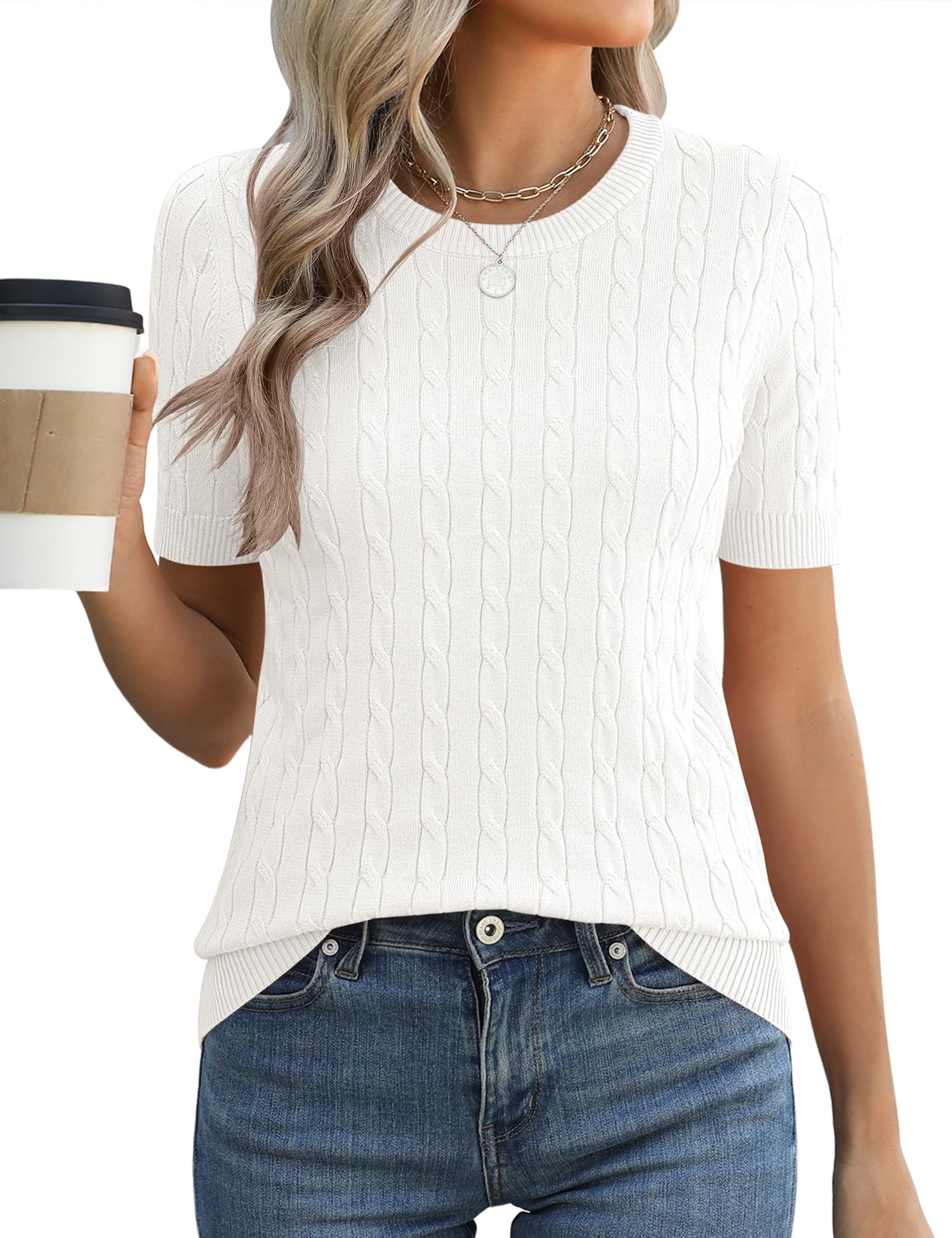 Suéter Feminino Micoson De Manga Curta Tricotado Branco L