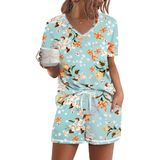 Conjunto De Pijama Feminino Ekouaer De Manga Curta, Lounge, Verde, Floral