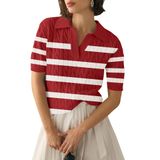 Suéter Feminino Micoson Casual Listrado De Manga Curta Com Decote Em V
