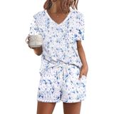 Conjunto De Pijama Feminino Ekouaer De Manga Curta Lounge Blue Xl