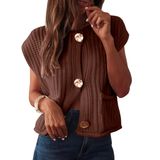 Colete Feminino Anrabess, De Malha Grossa, Com Botão, Café, Gg