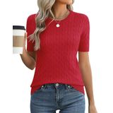 Suéter Feminino Micoson, Manga Curta, Gola Redonda, Viscose Vermelha