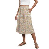 Saia Witsmile Flowy, Comprimento Médio, Elástica, Cintura Alta, Linha A