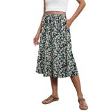 Saia Witsmile Summer Chiffon Bohemia Midi De Cintura Alta Feminina