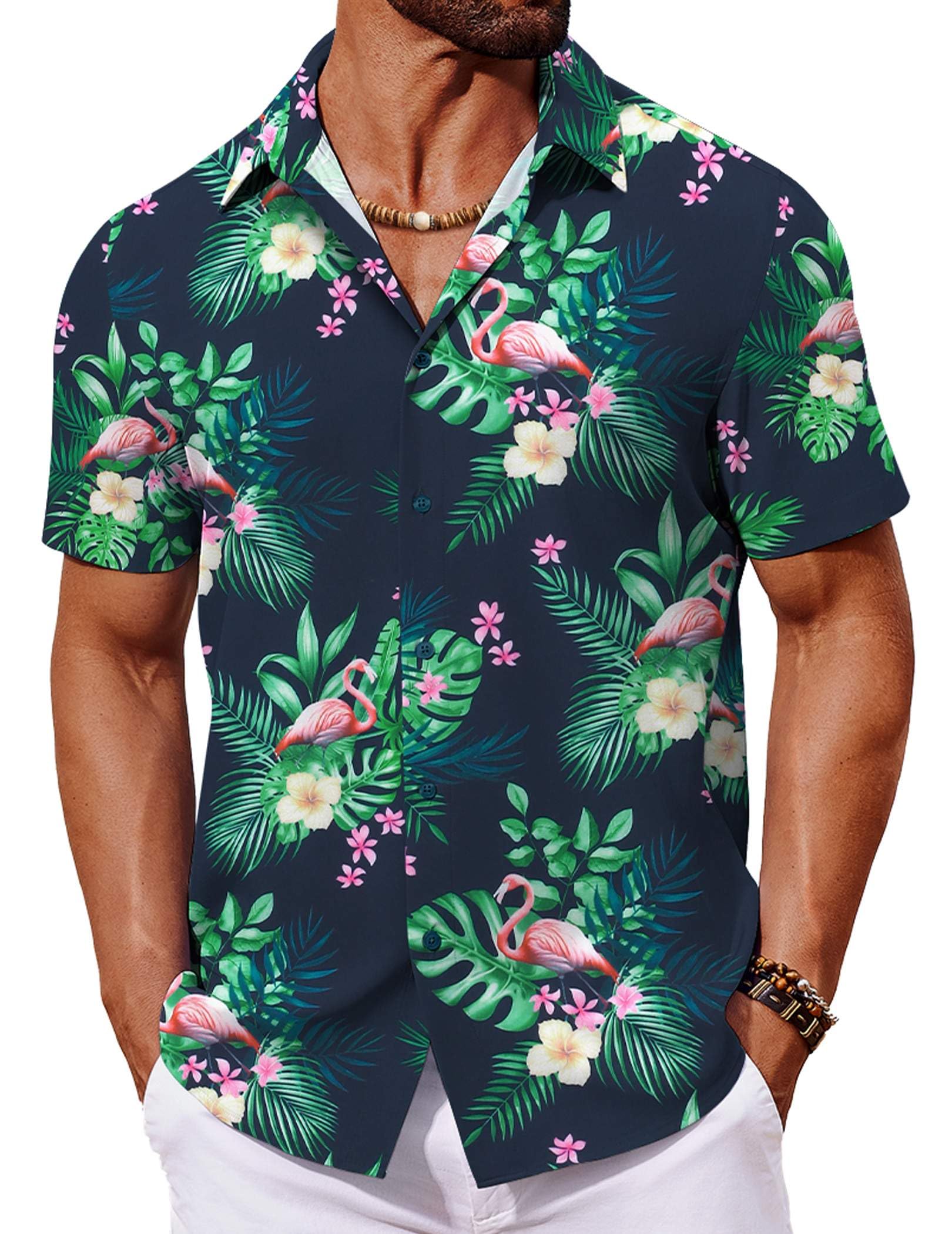 Camisa Masculina Coofandy De Manga Curta Com Botões E Estampa Havaiana