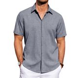 Camisa Masculina J.ver, Linho, Manga Curta, Jeans, Azul, Algodão, 4gg