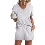 Conjunto De Pijama Feminino Ekouaer De Manga Curta Lounge Grey Star Xl