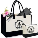 Conjunto De Sacolas De Lona Beegreen Letter A Com Monograma — Presente Bordado Personalizado Para Mulheres, Mães E Dama De Honra (a)