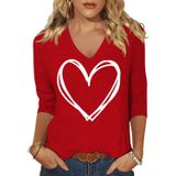 Camiseta Feminina Scgirl De Manga 3/4 Com Decote Em V Com Estampa Love Heart
