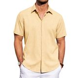 Camisa De Linho J.ver Casual De Manga Curta Com Botões Amarela Masculina