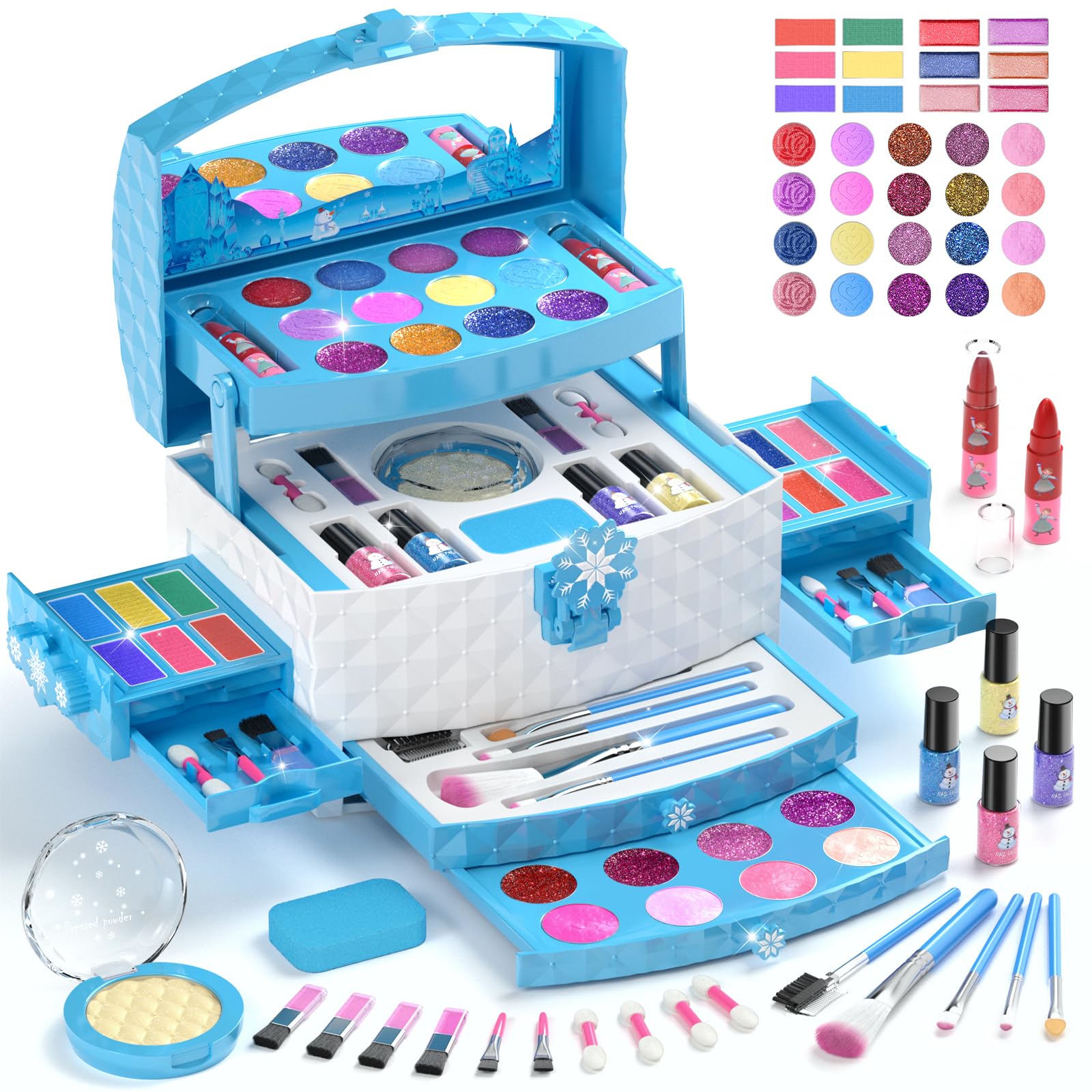 Conjunto De Maquiagem Perryhome Kids Frozen Blue Lavável 56 Unidades De 3 A 12 Anos