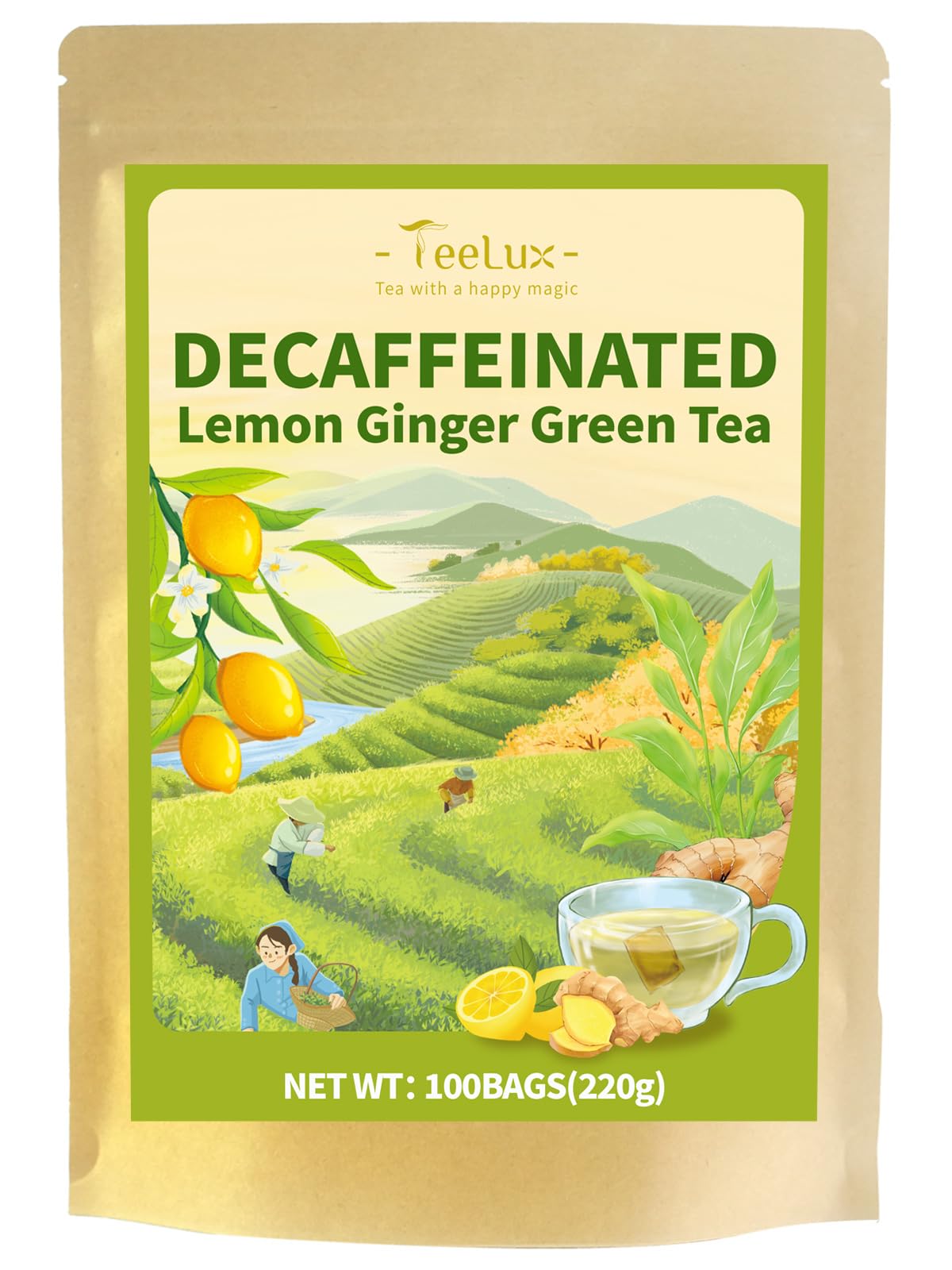 Teelux Lemon Ginger Decaf Green 100 Saquinhos De Chá