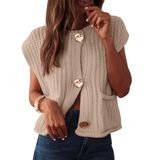 Colete De Suéter Feminino Anrabess, De Malha Grossa, Com Botão, Bege, Médio