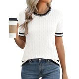 Suéter Feminino Micoson De Manga Curta Tricotado Branco/preto M