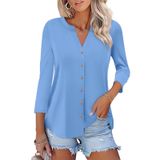 Camiseta Feminina Orandesigne De Manga 3/4 Com Decote Em V Com Botões