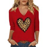 Camiseta Feminina Scgirl De Manga 3/4 Com Decote Em V Love Heart Print Vermelha
