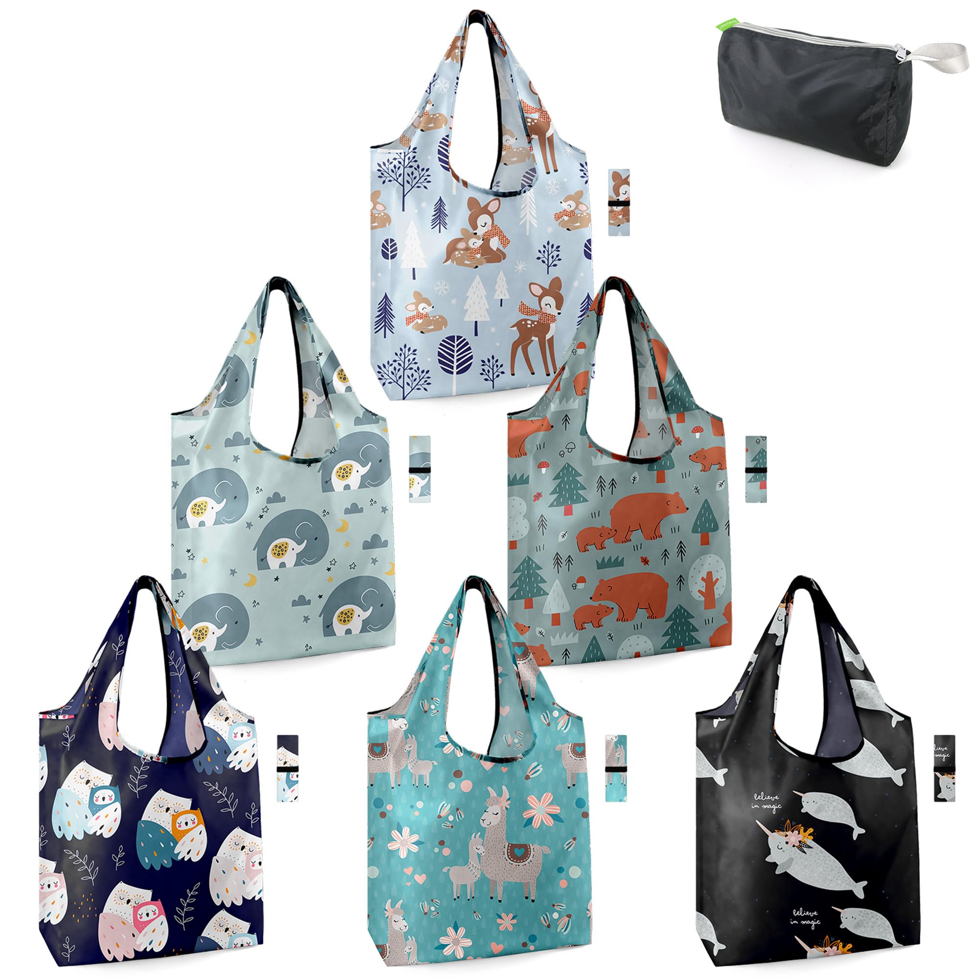 Sacos De Compras Reutilizáveis Beegreen, Pacote Com 6 Unidades, Animal Print, 23l