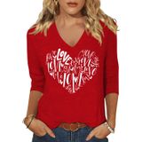 Camiseta Feminina Scgirl De Manga 3/4 Com Decote Em V Love Heart Print Vermelha
