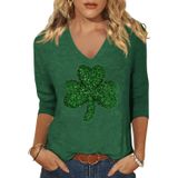 Camiseta Feminina Scgirl De Manga 3/4 Com Decote Em V Para O Dia De São Patrício