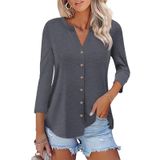 Camiseta Feminina Orandesigne De Manga 3/4 Com Decote Em V Com Botões