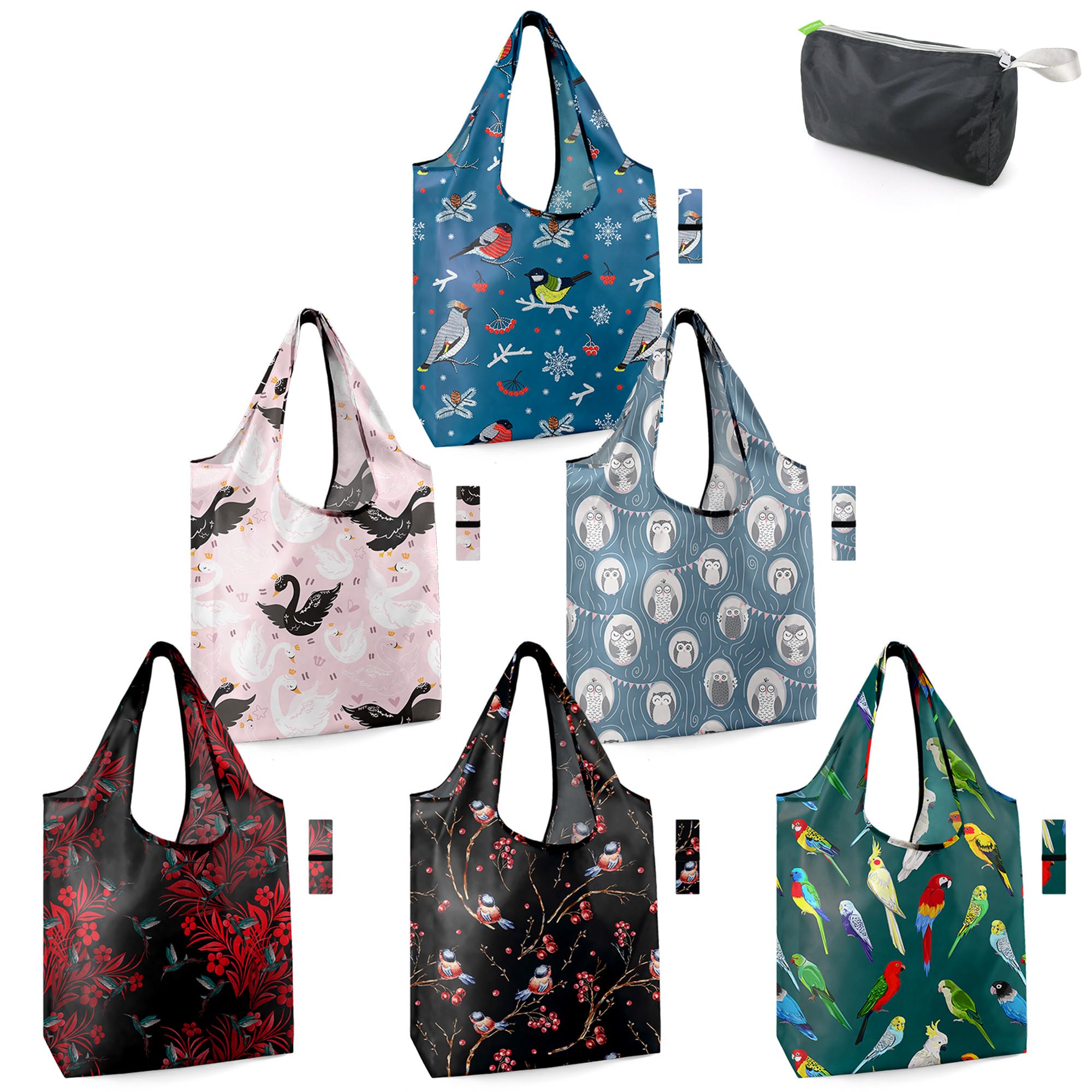 Sacos De Compras Reutilizáveis Beegreen Birds Lover, Pacote Com 6 Unidades, Gg