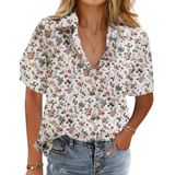 Camisa Feminina Hotouch Floral Button Up, Manga Curta, Linho