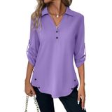 Blusa Túnica Ticticmiss, Manga 3/4, Manga 3/4, Decote Em V, Roxa