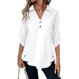 Blusa Túnica Ticticmiss, Manga 3/4, Manga 3/4, Gola V, Branca