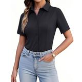 Camisa De Botão Siliteelon Feminina De Manga Curta 5gg Preta