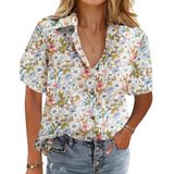 Camisa De Linho Hotouch Floral De Manga Curta Para Mulheres