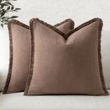 Capas De Almofada Miulee Linen Fringe Dark Coffee 45x45cm