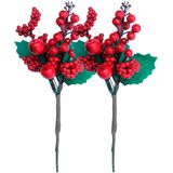 Kit 6 Galho Jardim Artificial Natal Frutas Vermelha De 25cm
