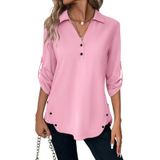 Blusa Túnica Ticticmiss, Manga 3/4, Manga 3/4, Decote Em V, Rosa