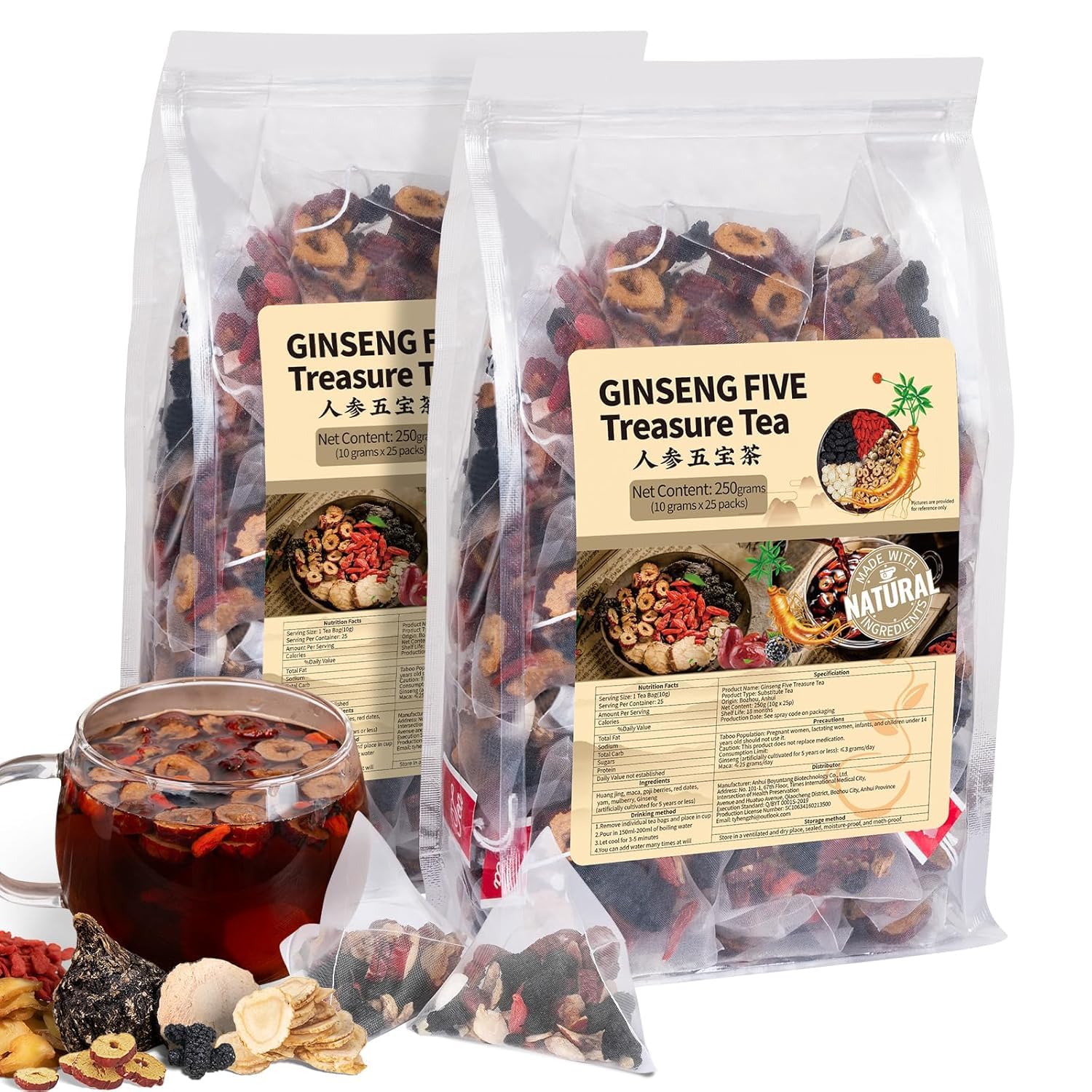 Chá De Ervas Beleeplanner Ginseng Five Treasures Kidney 50 Sacos