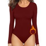 Macacão Térmico Mangopop Para Mulheres, Forrado De Lã, Vermelho Arroxeado