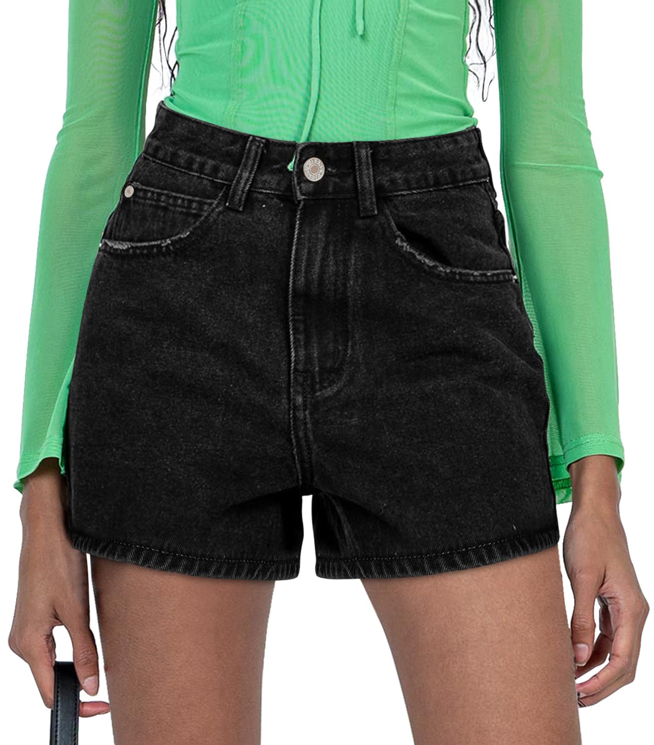 Shorts Onlypuff Jean Para Mulheres, Jeans De Cintura Alta, Preto, S
