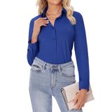 Camisa De Botão Siliteelon Para Mulheres De Manga Comprida Azul Klein