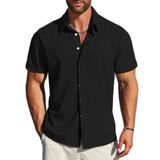 Camisa Mapick Beach, Manga Curta, Com Botões, Linho, Preta, Masculina