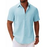 Camisa Masculina Coofandy De Manga Curta Com Botões Azul Claro