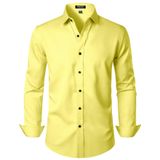 Camisa Social Jemitop Wrinkle Free Stretch Satin Silk Yellow