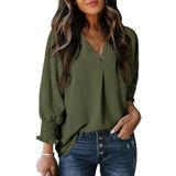 Blusa Feminina Dokotoo Verde Selva, Manga 3/4, Gola Em V, 100% Poliéster