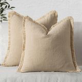 Capas De Almofada Miulee Linen Fringe Bege 40x40cm Conjunto De 2