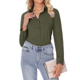 Camisas De Botão Siliteelon Para Mulheres De Manga Comprida Verde Oliva