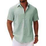 Camisa Coofandy Sage Green Button Down De Manga Curta Masculina