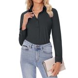 Camisa De Botão Siliteelon Para Mulheres De Manga Comprida Cinza Escuro