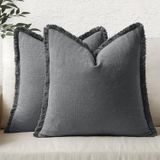 Capas De Almofada Miulee Linen Fringe, Cinza Escuro, 50x50cm, 2p